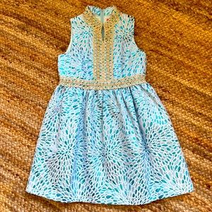 Sz 12 Little Lilly☀️🌴💕🌊Franci Dress, Blue Metallic Lagoon Jacquard, w pockets